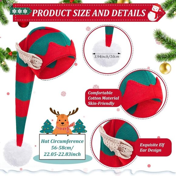 Christmas Elf Costume Accessories Set for Adults Hat Shoes Striped Tights main image 4